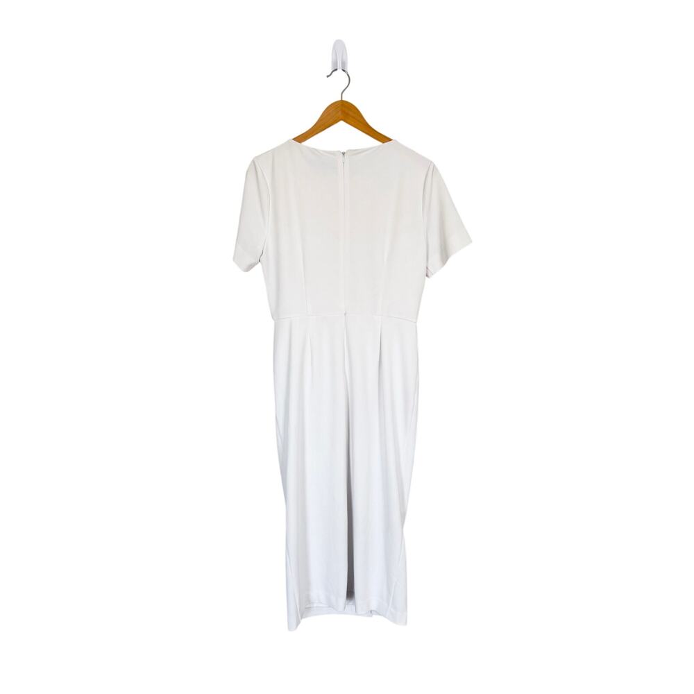ALEXIA ADMOR Midi Dress Large Boatneck Sheath in Ivory Short Sleeve Cocktail - Picture 3 of 6